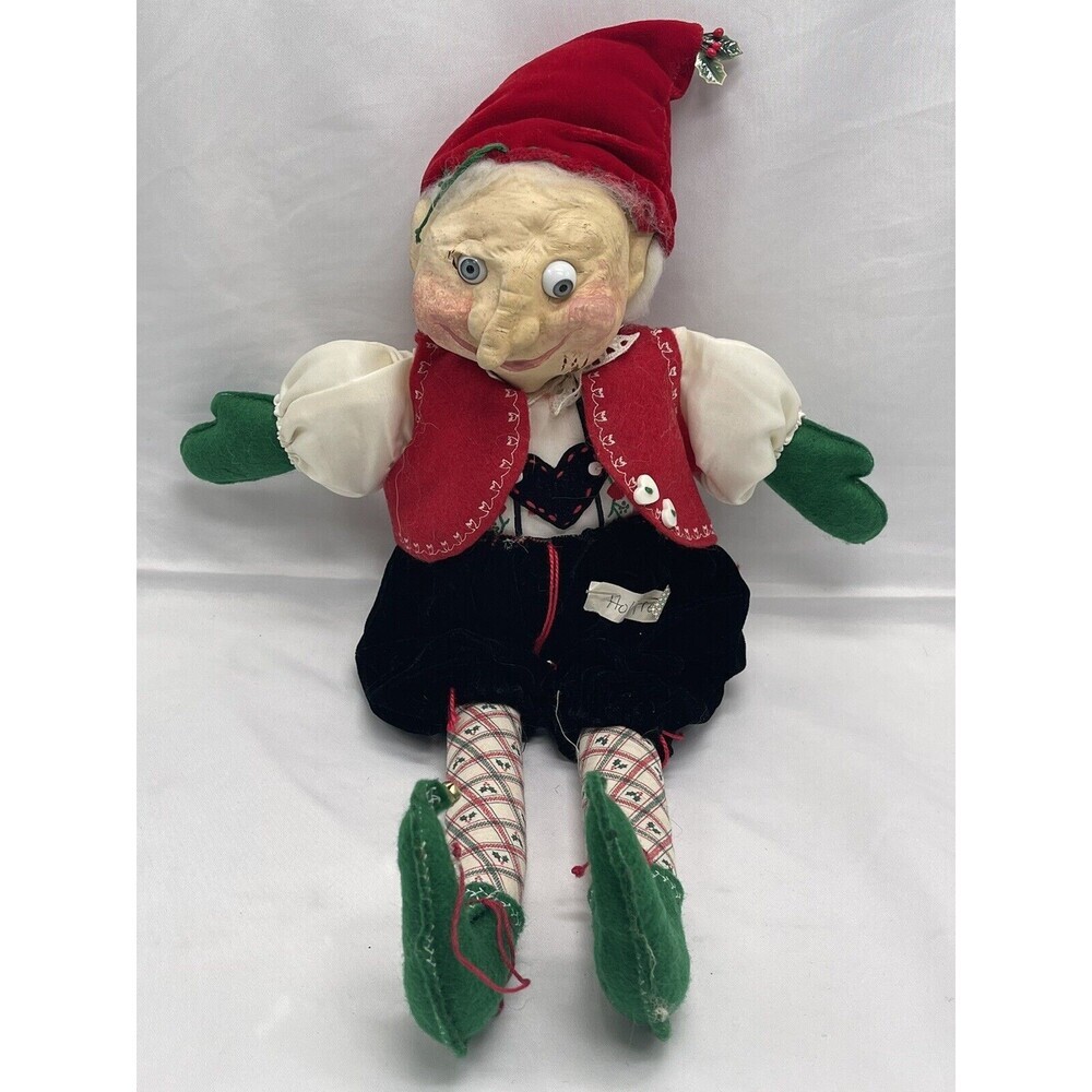 Vintage Handmade Christmas Elf Red Black Clothing 16” RARE